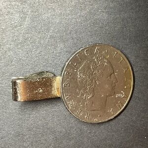 COIN TIE BAR CLIP. ITALY coin. Foreign coin. Custom made jewelry. Vintage